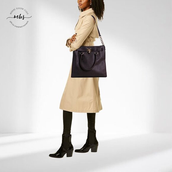 Michael Kors Hamilton Saffiano Chain Leather Brown Gold Shoulder Tote Bag Duster - Picture 16 of 16